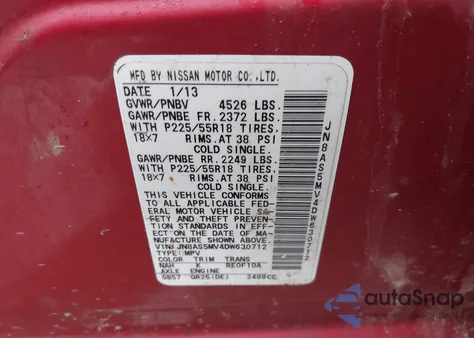 2013 Nissan Rogue Sv W/Sl Pkg from USA, damaged, VIN JN8AS5MV4DW630712